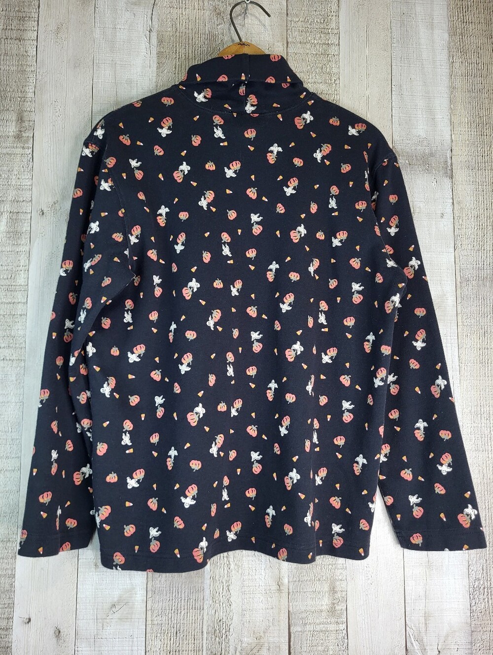 Talbots Black Halloween-Print Turtleneck Long Sleeve Top. Size Large. - Picture 5 of 8